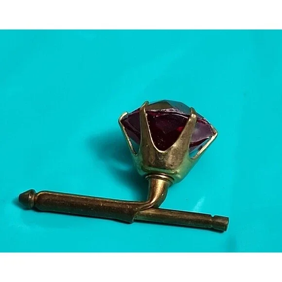 Vintage Red Plastic Brass Shirt Studs – Mid-Century Men’s Formal Jewelry Set - Picture 3 of 5